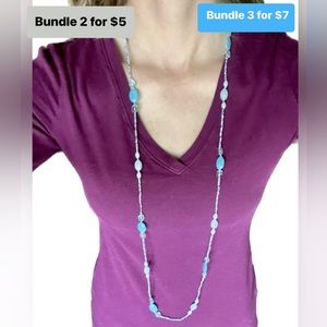 Long Blue Beaded Crystal Necklace